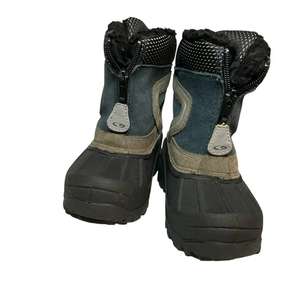 Thermolite winter snow boots childs kids Size 8 leather front zipper Green Boy’s